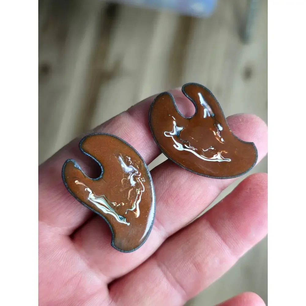 Lot 4 Sets Enamel On Copper Abstract Cufflinks 1960's Signed 